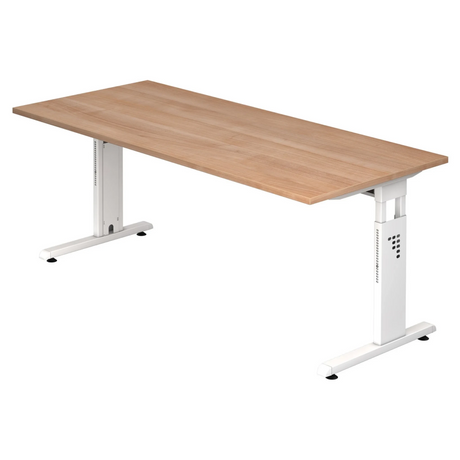 Bureau réglable en hauteur MEGA 19 W avec plateau en noyer et cadre blanc de hjh OFFICE PRO