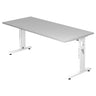 Bureau réglable en hauteur MEGA 19 W avec plateau gris et structure blanche de hjh OFFICE PRO
