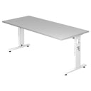 Bureau réglable en hauteur MEGA 19 W avec plateau gris et structure blanche de hjh OFFICE PRO