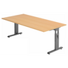 Bureau réglable en hauteur MEGA 2E G avec plateau couleur hêtre et structure couleur graphite de hjh OFFICE PRO