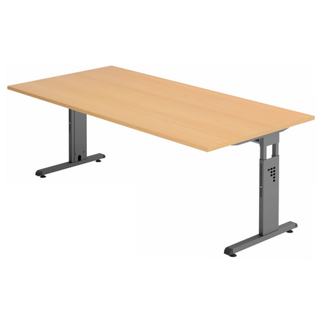 Bureau réglable en hauteur MEGA 2E G avec plateau couleur hêtre et structure couleur graphite de hjh OFFICE PRO