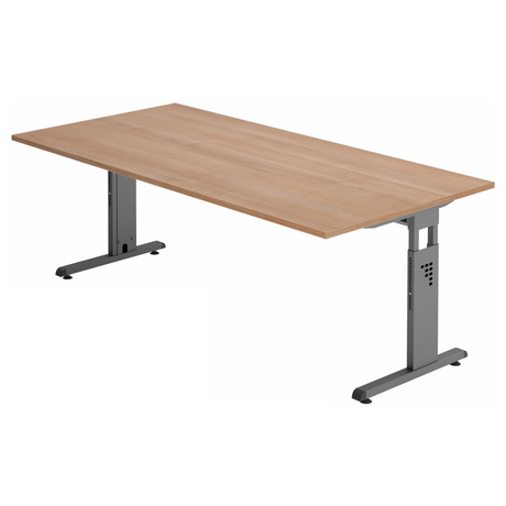 Bureau réglable en hauteur MEGA 2E G avec plateau effet noyer et structure graphite de hjh OFFICE PRO