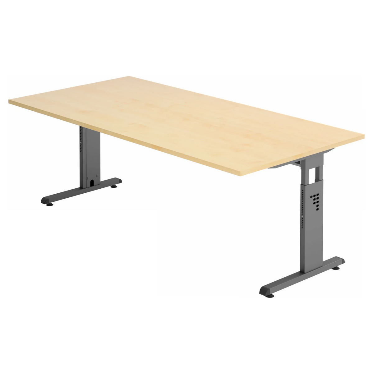 Bureau réglable en hauteur MEGA 2E G avec plateau en bois d'érable et structure gris graphite de hjh OFFICE PRO