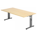 Bureau réglable en hauteur MEGA 2E G avec plateau en bois d'érable et structure gris graphite de hjh OFFICE PRO