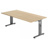 Bureau réglable en hauteur MEGA 2E G en chêne avec piètement graphite de hjh OFFICE PRO