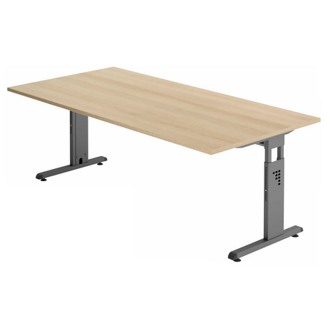 Bureau réglable en hauteur MEGA 2E G en chêne avec piètement graphite de hjh OFFICE PRO