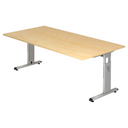 Bureau réglable en hauteur MEGA 2E S aspect érable avec pieds de structure argentés de hjh OFFICE PRO