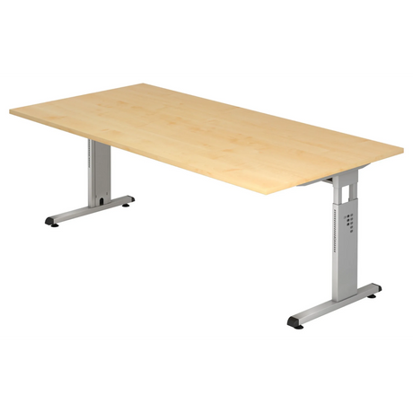 Bureau réglable en hauteur MEGA 2E S aspect érable avec pieds de structure argentés de hjh OFFICE PRO