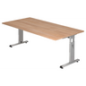 Bureau réglable en hauteur MEGA 2E S aspect noyer avec piétement argenté de hjh OFFICE PRO