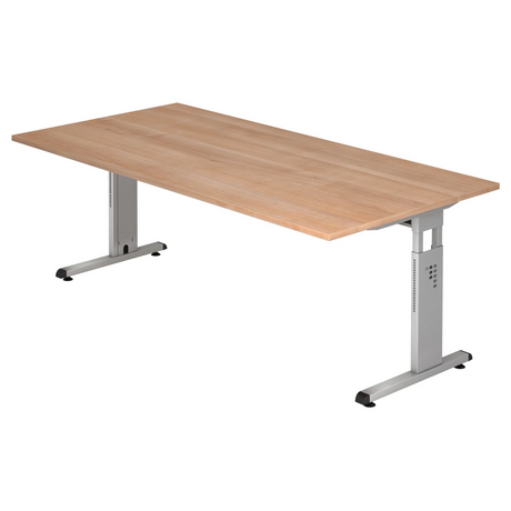 Bureau réglable en hauteur MEGA 2E S aspect noyer avec piétement argenté de hjh OFFICE PRO