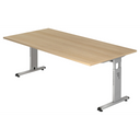 Bureau réglable en hauteur MEGA 2E S avec plateau en chêne et structure argentée de hjh OFFICE PRO