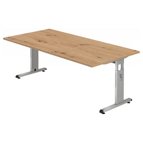Bureau réglable en hauteur MEGA 2E S en chêne noueux avec structure argentée de hjh OFFICE PRO