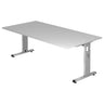 Bureau réglable en hauteur MEGA 2E S en gris et argent avec deux piètements en T de hjh OFFICE PRO