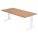 Bureau réglable en hauteur MEGA 2E W en noyer et blanc avec plateau rectangulaire de hjh OFFICE PRO