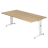 Bureau réglable en hauteur MEGA 2E W aspect chêne avec piètement blanc de hjh OFFICE PRO