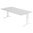 Bureau réglable en hauteur MEGA 2E W en gris et blanc avec un grand plan de travail de hjh OFFICE PRO
