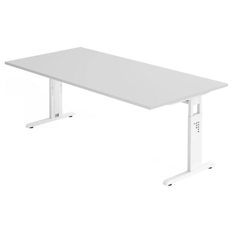 Bureau réglable en hauteur MEGA 2E W en gris et blanc avec un grand plan de travail de hjh OFFICE PRO