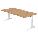 Bureau réglable en hauteur MEGA 2E W en chêne noueux et blanc avec piètement en T de hjh OFFICE PRO
