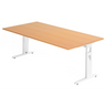 Bureau réglable en hauteur MEGA 2E W aspect hêtre avec piètement blanc de hjh OFFICE PRO