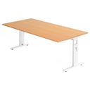 Bureau réglable en hauteur MEGA 2E W aspect hêtre avec piètement blanc de hjh OFFICE PRO