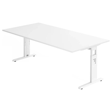 Bureau réglable en hauteur MEGA 2E W en blanc avec grand plateau de hjh OFFICE PRO