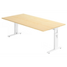 Bureau réglable en hauteur MEGA 2E W aspect érable avec piètement blanc de hjh OFFICE PRO