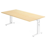 Bureau réglable en hauteur MEGA 2E W aspect érable avec piètement blanc de hjh OFFICE PRO