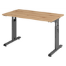 Bureau réglable en hauteur MEGA 612 G en chêne noueux et graphite avec pieds en T de hjh OFFICE PRO