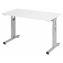 Bureau réglable en hauteur MEGA 612 S en blanc et argent avec plateau rectangulaire de hjh OFFICE PRO