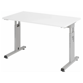 Bureau réglable en hauteur MEGA 612 S en blanc et argent avec plateau rectangulaire de hjh OFFICE PRO