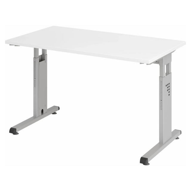 Bureau réglable en hauteur MEGA 612 S en blanc et argent avec plateau rectangulaire de hjh OFFICE PRO
