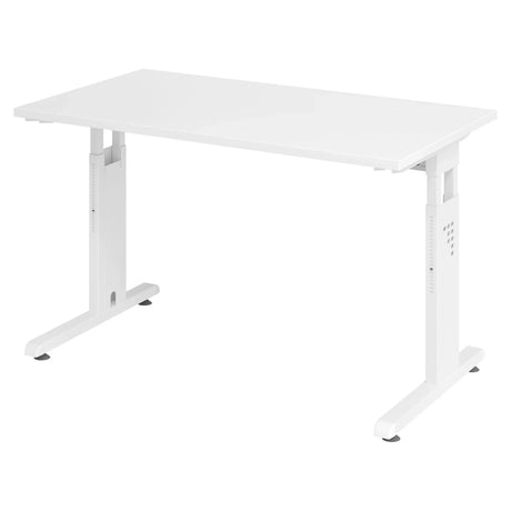 Bureau réglable en hauteur MEGA 612 W de couleur blanche avec plateau rectangulaire de hjh OFFICE PRO