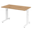 Bureau réglable en hauteur MEGA 612 W en chêne noueux et blanc avec piétement en T de hjh OFFICE PRO