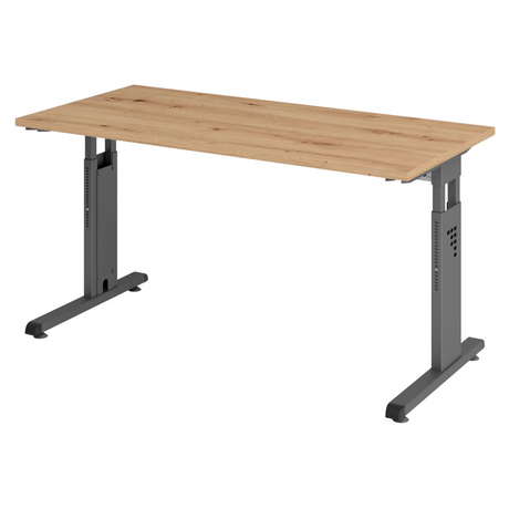 Bureau réglable en hauteur MEGA 614 G en chêne rustique avec piètement graphite de hjh OFFICE PRO