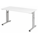 Bureau réglable en hauteur MEGA 614 S avec plateau blanc et structure argentée de hjh OFFICE PRO