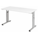 Bureau réglable en hauteur MEGA 614 S avec plateau blanc et structure argentée de hjh OFFICE PRO