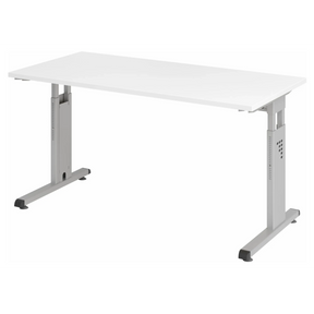 Bureau réglable en hauteur MEGA 614 S avec plateau blanc et structure argentée de hjh OFFICE PRO