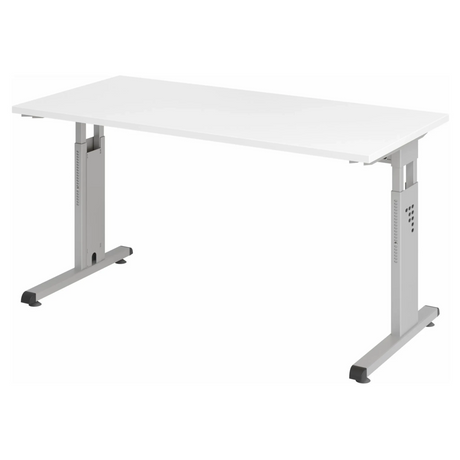 Bureau réglable en hauteur MEGA 614 S avec plateau blanc et structure argentée de hjh OFFICE PRO