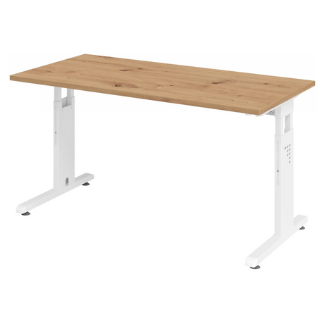 Bureau réglable en hauteur MEGA 614 W en chêne noueux avec structure blanche de hjh OFFICE PRO