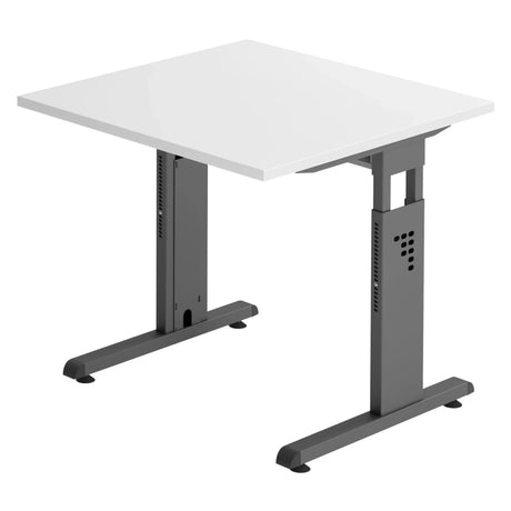 Bureau réglable en hauteur MEGA 8 G avec plateau blanc et piètement graphite de hjh OFFICE PRO