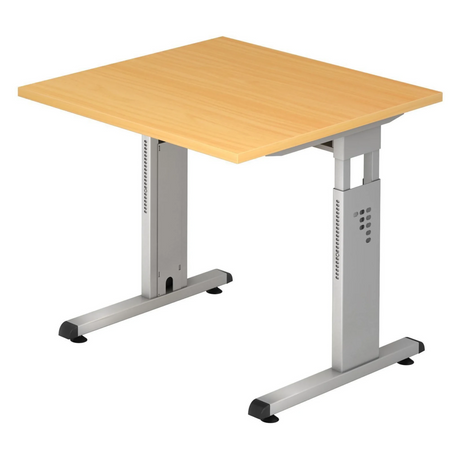 Bureau réglable en hauteur MEGA 8 S en hêtre et argent avec plateau carré de hjh OFFICE PRO