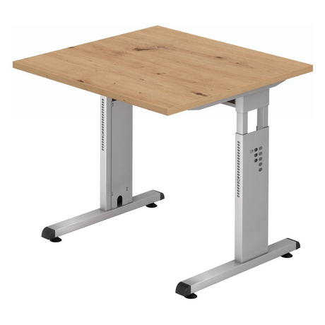 Bureau réglable en hauteur MEGA 8 S en chêne rustique et argent avec plateau carré de hjh OFFICE PRO