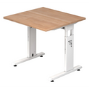 Bureau réglable en hauteur MEGA 8 W avec plateau en noyer et structure blanche de hjh OFFICE PRO