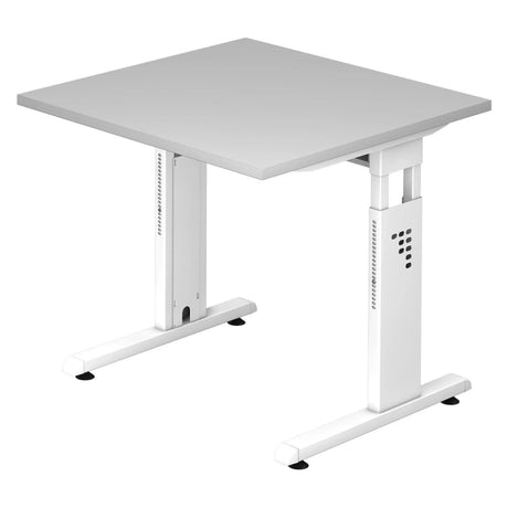 Bureau réglable en hauteur MEGA 8 W avec plateau gris et structure blanche de hjh OFFICE PRO