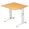 Bureau réglable en hauteur MEGA 8 W avec plateau couleur hêtre et structure blanche de hjh OFFICE PRO