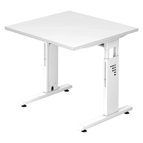 Bureau réglable en hauteur MEGA 8 W en blanc avec plateau carré de hjh OFFICE PRO
