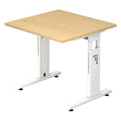Bureau réglable en hauteur MEGA 8 W en érable et blanc avec plateau carré de hjh OFFICE PRO