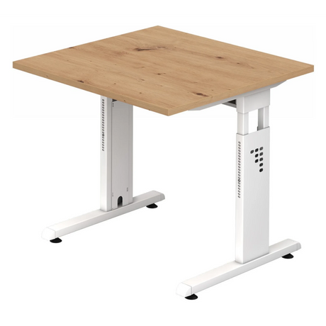 Bureau réglable en hauteur MEGA 8 W en chêne rustique et blanc avec plateau carré de hjh OFFICE PRO