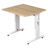 Bureau réglable en hauteur MEGA 8 W avec plateau en chêne clair et piètement blanc de hjh OFFICE PRO