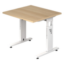 Bureau réglable en hauteur MEGA 8 W avec plateau en chêne clair et piètement blanc de hjh OFFICE PRO